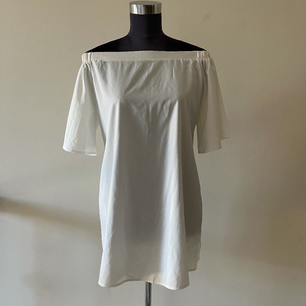 SHEIN White Off Shoulder Ruffle Sleeve Midi Sheath Dress Size S